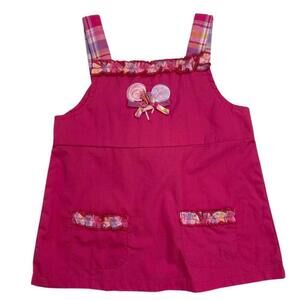 Y2K NWT Deadstock Little Lindsey 3T Pink Overall Dress w/ Plaid Ruffles